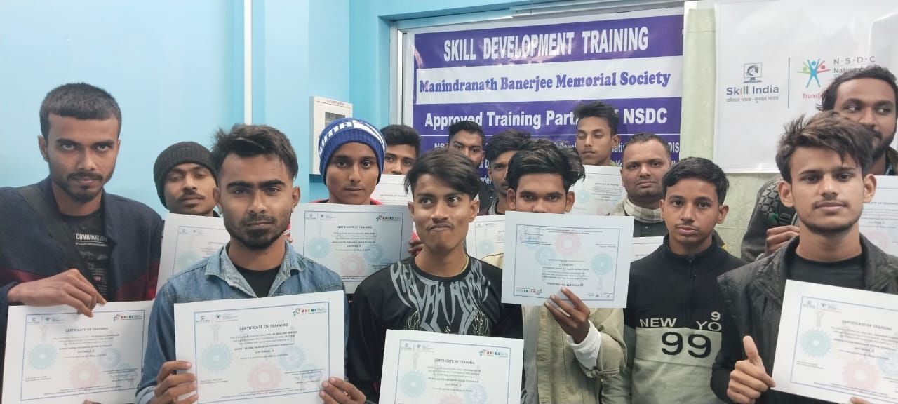 Students proudly showing certificates